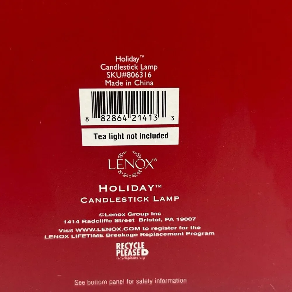 Lenox Holiday Candlestick Lamp. Preowned Excellent Condition. No Bulb. - Picture 3 of 10